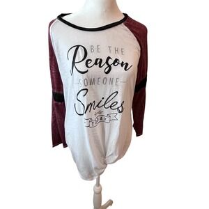 Sable Sky Graphic Tee Top Long Sleeve Knot Front Burgundy White Size‎ M